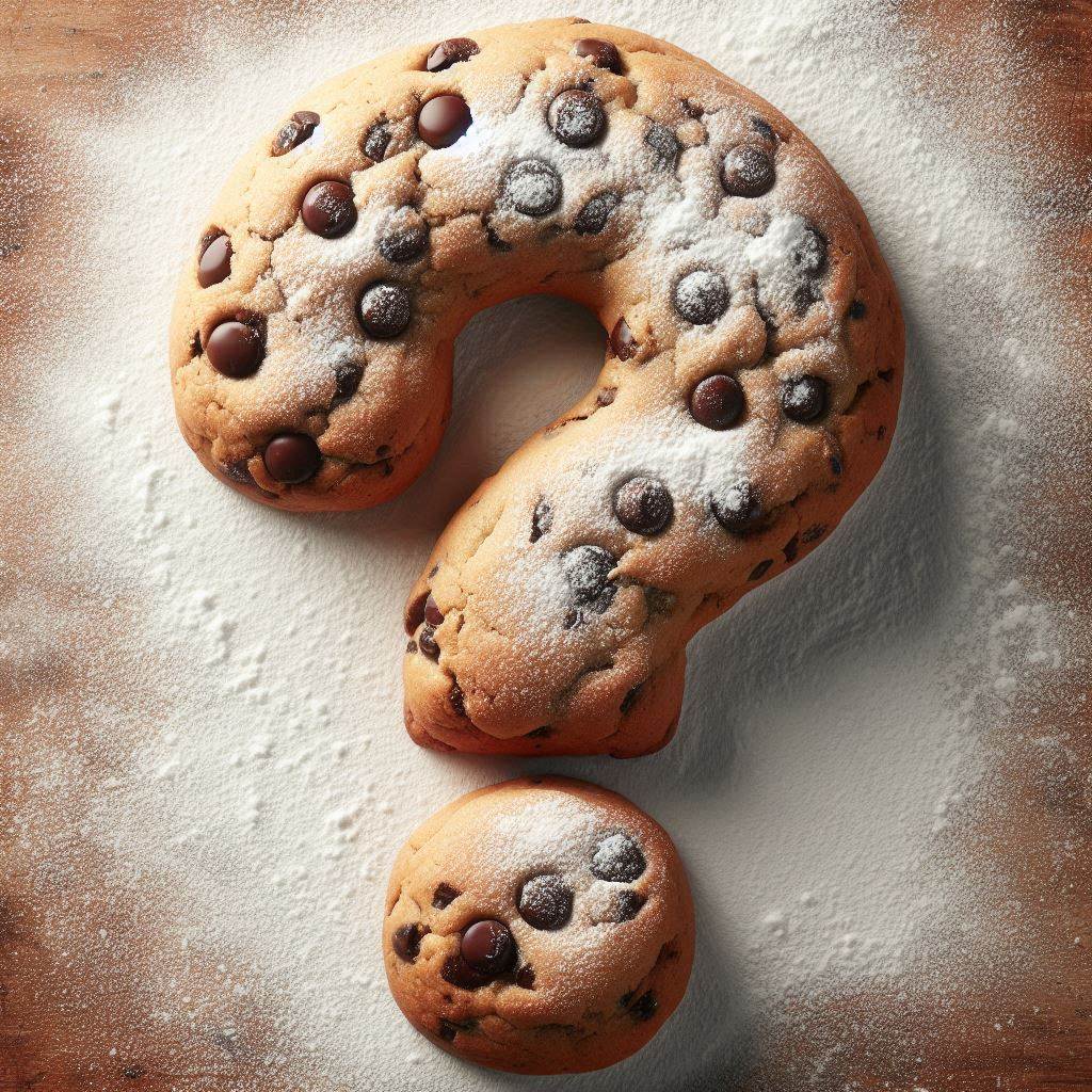 Ein Keks in Form eines Fragezeichens mit leckeren Schokostücken.